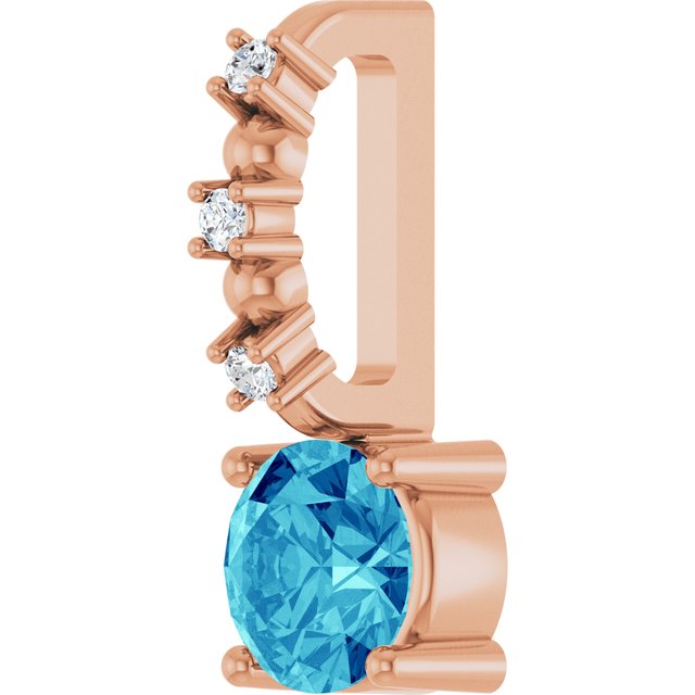 14K Rose Imitation Blue Zircon & .01 CTW Natural Diamond Charm/Pendant