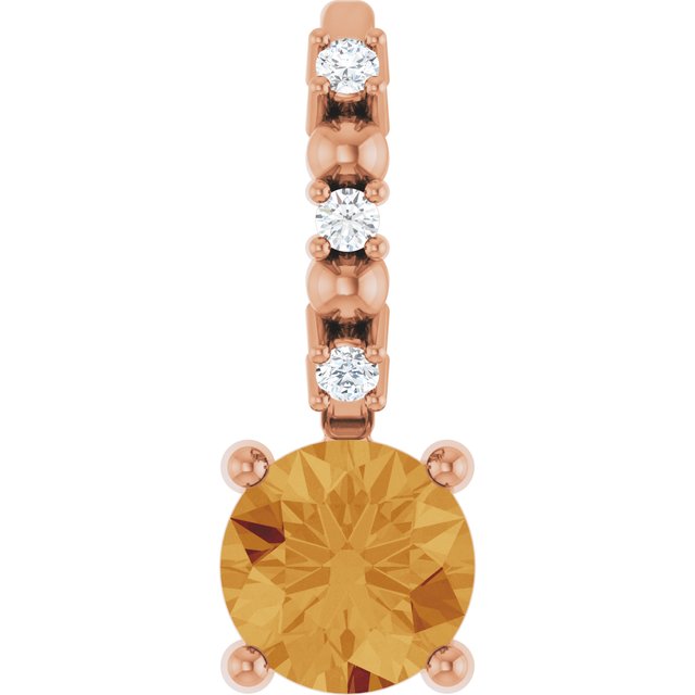14K Rose Imitation Citrine & .01 CTW Natural Diamond Charm/Pendant