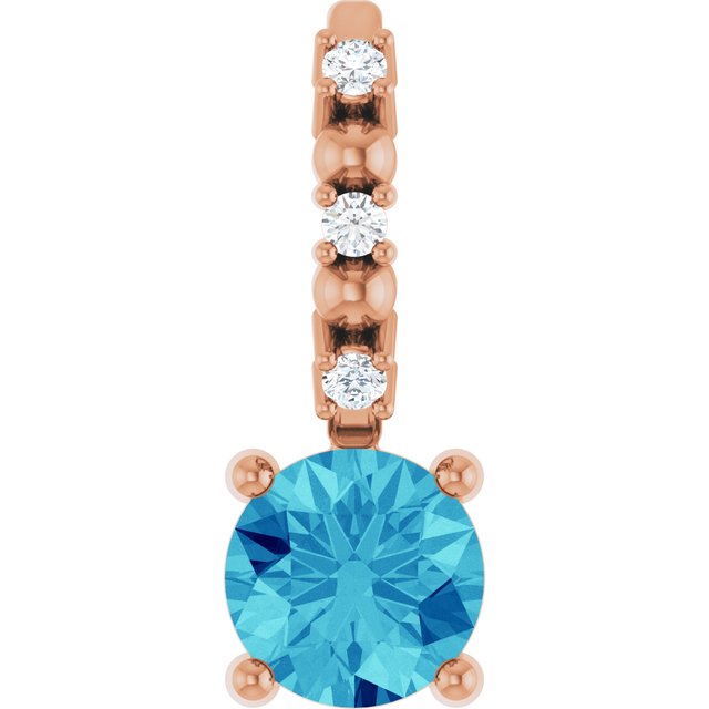 14K Rose Imitation Blue Zircon & .01 CTW Natural Diamond Charm/Pendant