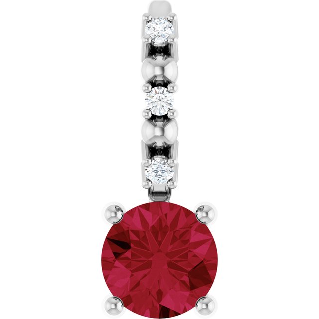 Sterling Silver Lab-Grown Ruby & .01 CTW Natural Diamond Pendant