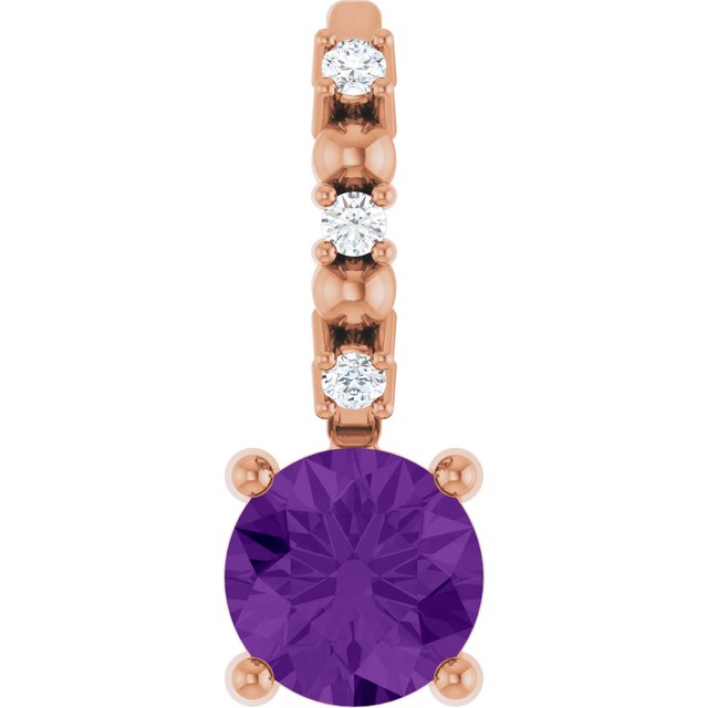 14K Rose Imitation Amethyst & .01 CTW Natural Diamond Charm/Pendant