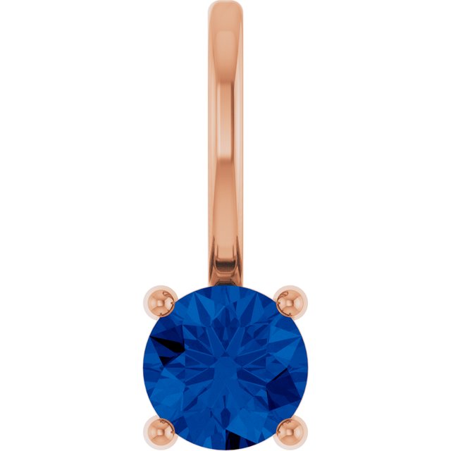 14K Rose Lab-Grown Blue Sapphire Solitaire Charm/Pendant