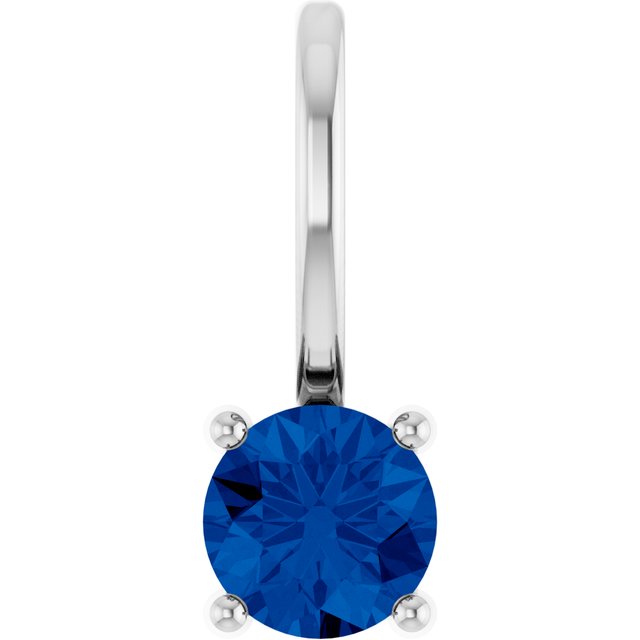 Sterling Silver Lab-Grown Blue Sapphire Solitaire Charm/Pendant