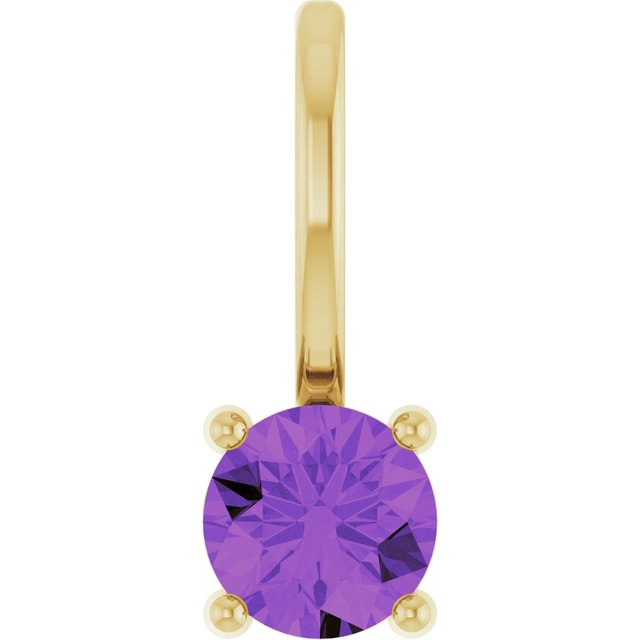 14K Yellow Imitation Amethyst Solitaire Charm/Pendant - Stylish and Elegant Design