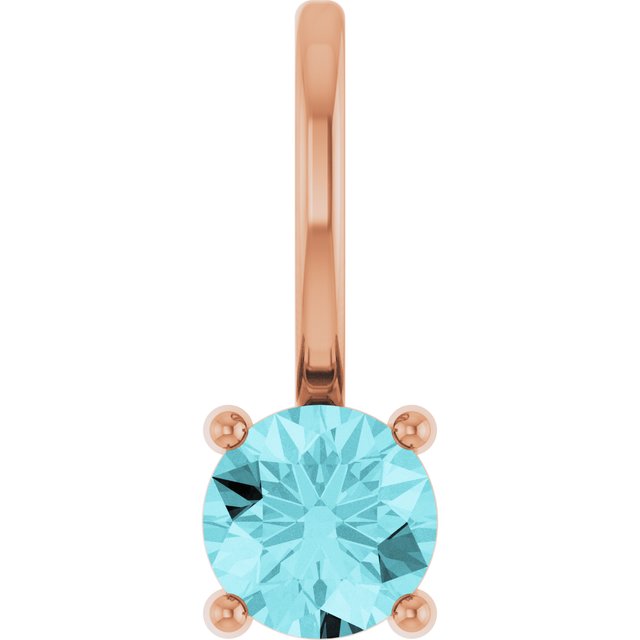 14K Rose Imitation Blue Zircon Solitaire Charm/Pendant