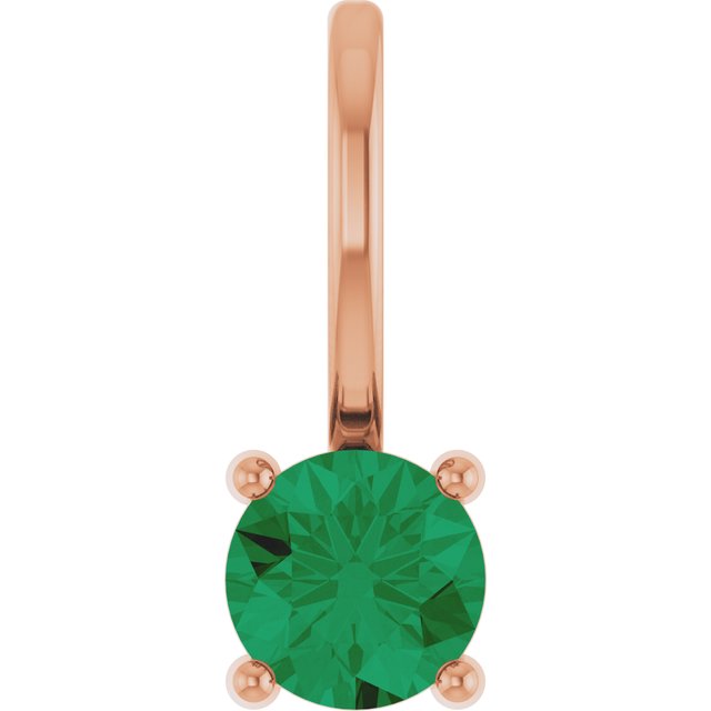 14K Rose Lab-Grown Emerald Solitaire Charm/Pendant