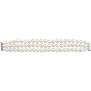 Sterling Silver Cultured White Freshwater Pearl Triple Strand 7 1/4" Bracelet