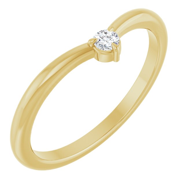 14K Yellow Gold .06 CT Natural Diamond Stackable V Ring - Perfect for Layering