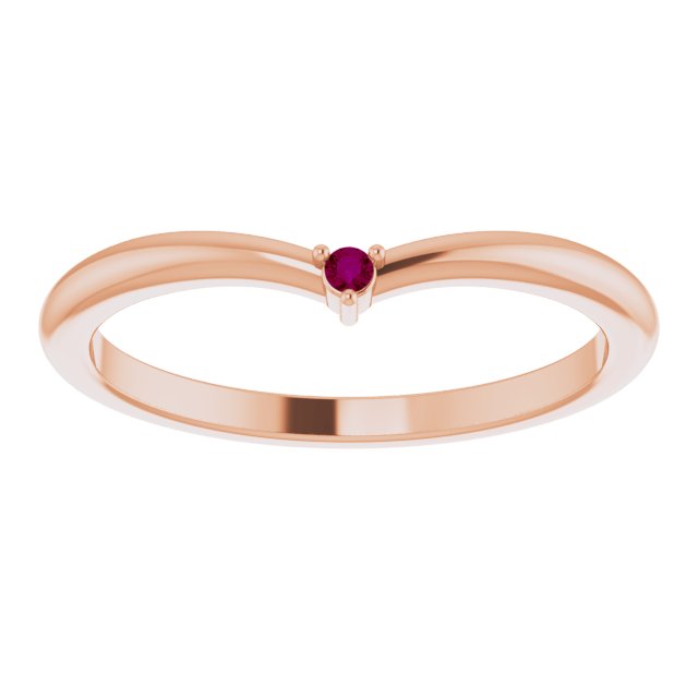 14K Rose Natural Rhodolite Garnet Stackable V Ring