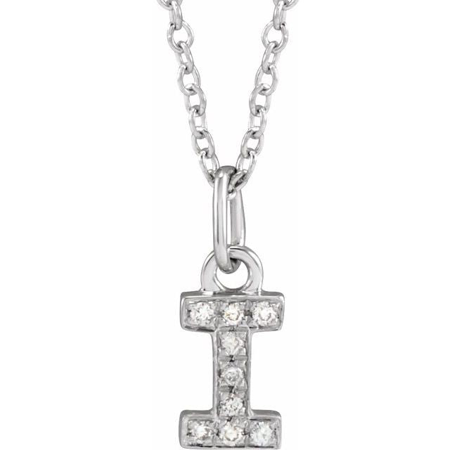 14K White .03 CTW Natural Diamond Petite Initial I 16-18" Necklace
