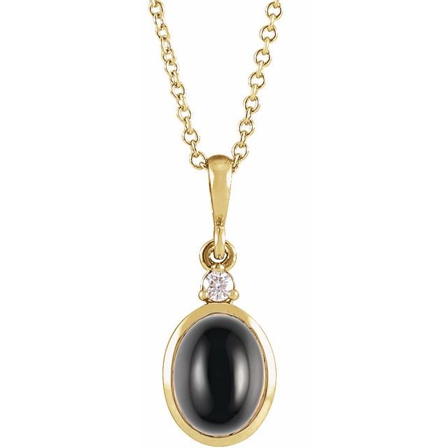 14K 6x4 mm Natural Black Onyx & .01-.015 CT Natural Diamond 16-18" Necklace