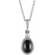 14K 6x4 mm Natural Black Onyx & .01-.015 CT Natural Diamond 16-18" Necklace