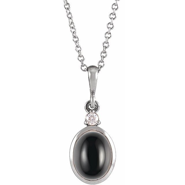 14K 6x4 mm Natural Black Onyx & .01-.015 CT Natural Diamond 16-18" Necklace