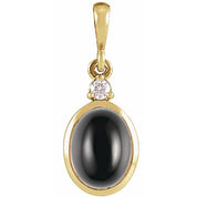 14K Yellow 12x10 mm Natural Black Onyx & .03 CT Natural Diamond Cabochon Pendant