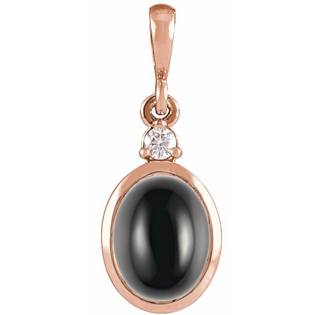 14K Rose 9x7 mm Natural Black Onyx & .03 CT Natural Diamond Cabochon Pendant