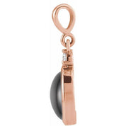 14K Rose 9x7 mm Natural Black Onyx & .03 CT Natural Diamond Cabochon Pendant