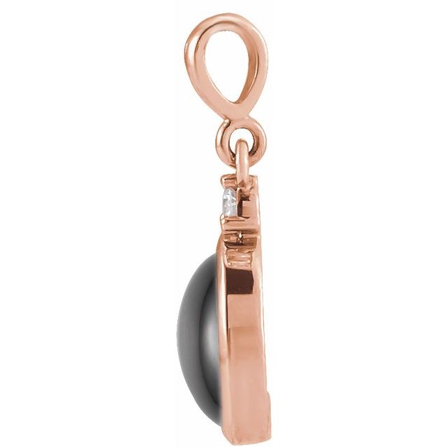 14K Rose 10x8 mm Natural Black Onyx & .03 CT Natural Diamond Cabochon Pendant