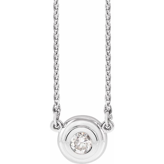 14K White 1/4 CT Natural Diamond Bezel-Set Solitaire 18" Necklace