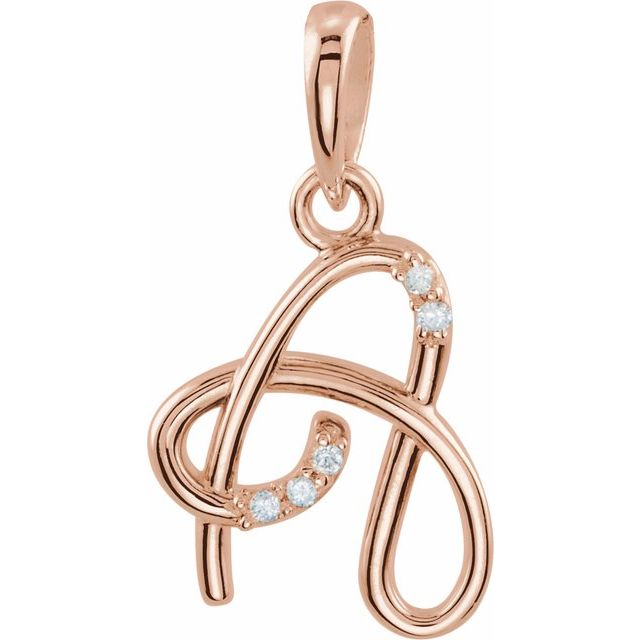 14K Rose Gold .025 CTW Natural Diamond Initial A Pendant