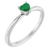 Sterling Silver Lab-Grown Emerald Heart Solitaire Ring