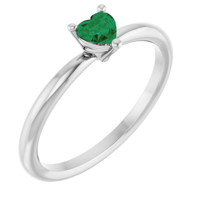 Sterling Silver Lab-Grown Emerald Heart Solitaire Ring