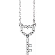 Platinum .08 CTW Natural Diamond Heart Key 16 1/2" Necklace