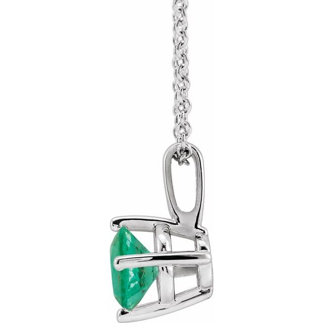 Sterling Silver 5 mm Lab-Grown Emerald Solitaire 16-18" Necklace
