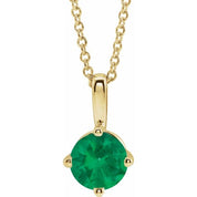 14K Yellow 6 mm Lab-Grown Emerald Solitaire 16-18" Necklace