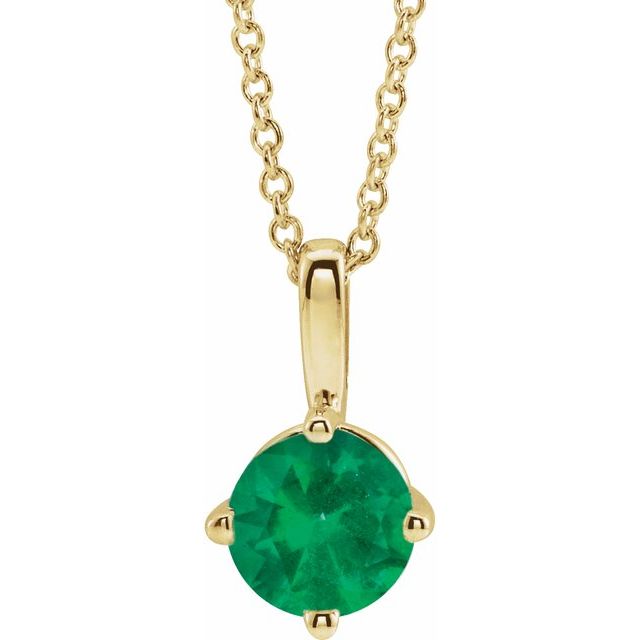 14K Yellow 5 mm Lab-Grown Emerald Solitaire 16-18" Necklace
