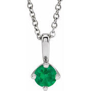 Sterling Silver 4 mm Lab-Grown Emerald Solitaire 16-18" Necklace