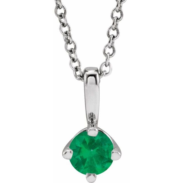 Sterling Silver 4 mm Lab-Grown Emerald Solitaire 16-18" Necklace