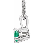 Sterling Silver 4 mm Lab-Grown Emerald Solitaire 16-18" Necklace