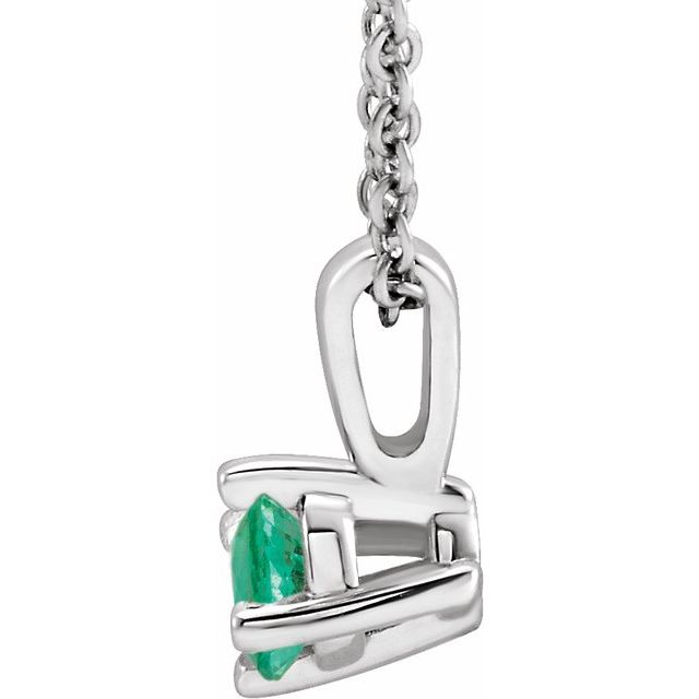 Sterling Silver 4 mm Lab-Grown Emerald Solitaire 16-18" Necklace