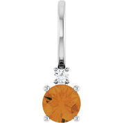 Sterling Silver Natural Citrine & .015 CT Natural Diamond Charm/Pendant