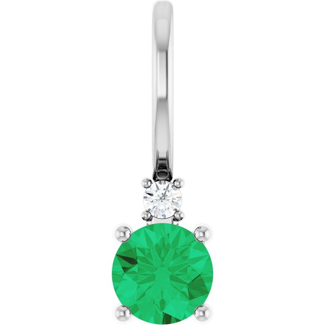 Sterling Silver Lab-Grown Emerald & .015 CT Natural Diamond Charm/Pendant