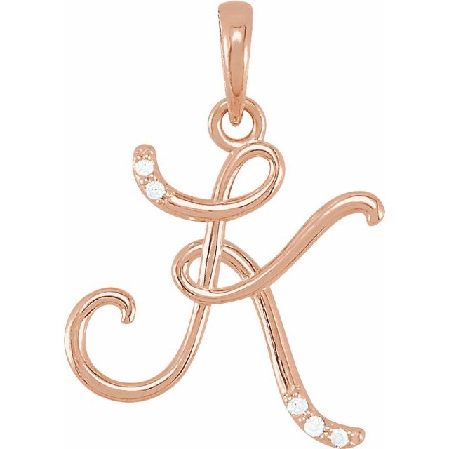 14K Rose Gold .025 CTW Natural Diamond Initial K Pendant