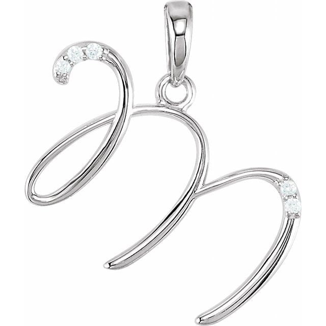 14K White Gold Natural Diamond Initial M Pendant - 0.025 CTW