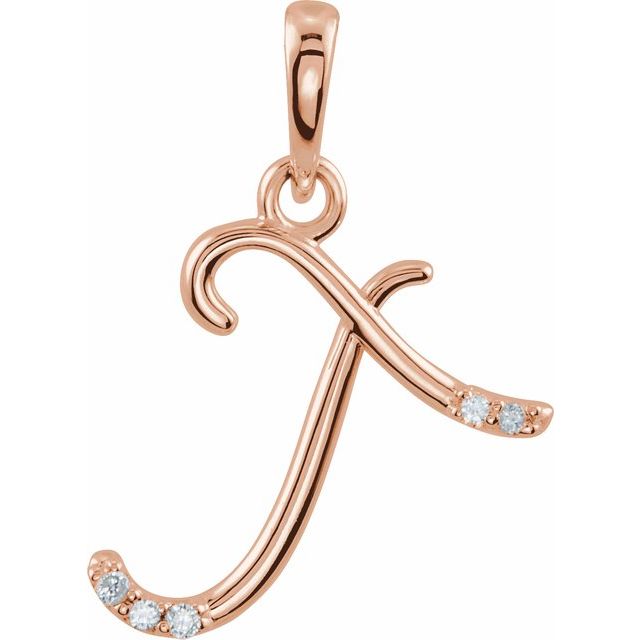 14K Rose Gold .025 CTW Natural Diamond Initial T Pendant