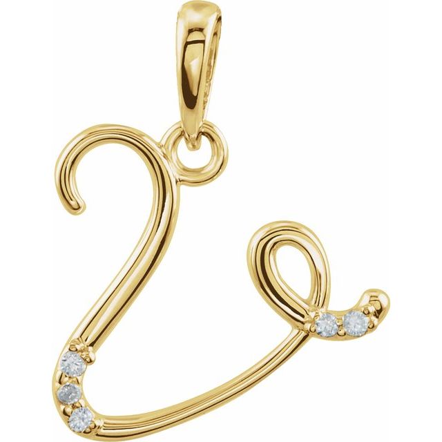 14K Yellow Gold Natural Diamond Initial V Pendant - .025 CTW
