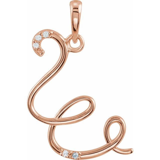 14K Rose Gold .025 CTW Natural Diamond Initial W Pendant