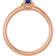 14K Rose Lab-Grown Blue Sapphire Solitaire Rope Ring