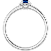 14K White Lab-Grown Blue Sapphire Solitaire Rope Ring