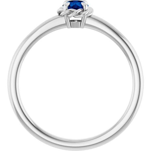 14K White Lab-Grown Blue Sapphire Solitaire Rope Ring