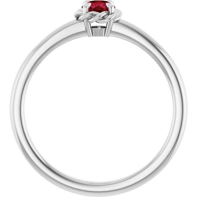 14K White Lab-Grown Ruby Solitaire Rope Ring