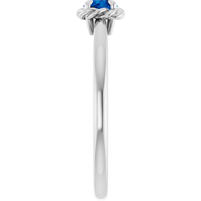 14K White Lab-Grown Blue Sapphire Solitaire Rope Ring