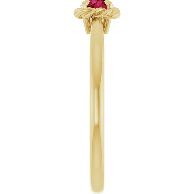 14K Yellow Natural Ruby Solitaire Rope Ring
