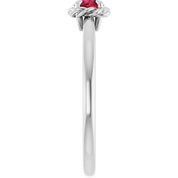 14K White Lab-Grown Ruby Solitaire Rope Ring