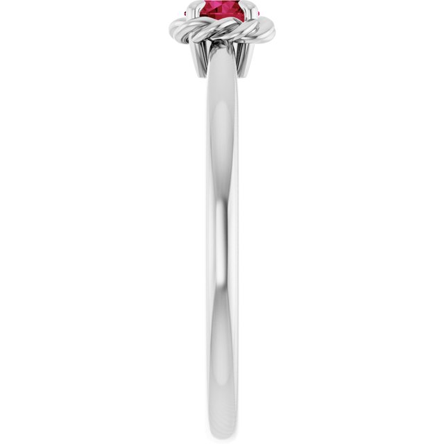 14K White Lab-Grown Ruby Solitaire Rope Ring