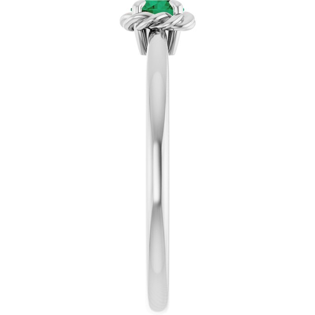 Sterling Silver Lab-Grown Emerald Solitaire Rope Ring