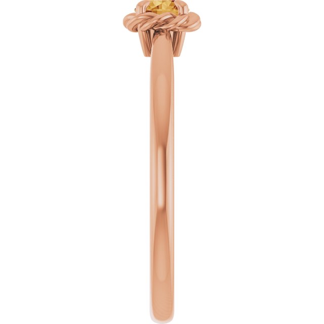 14K Rose Natural Citrine Solitaire Rope Ring